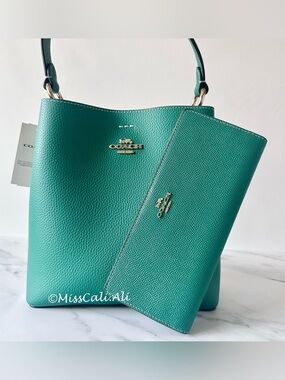 NWT COACH Small Town Bucket Crossbody Tote Bag & Slim Wallet Set - Green Jade